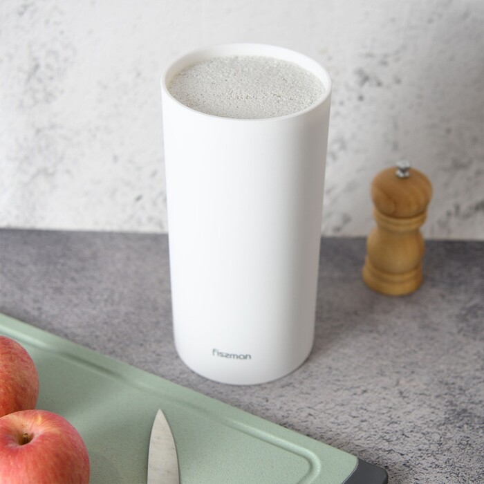 Підставка Fissman для кухонних ножів та ножиць 11x22 см кругла, колір БІЛИЙ пластик (12878)