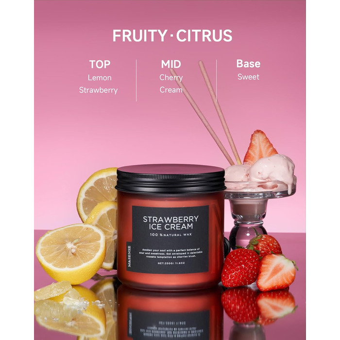 Ароматичні свічки M&SENSE з кавою у скляній банці з 2 гнітами 330 г, час горіння 70 годин, свічка з натурального соєвого воску для спальні, кухні, декору дому, подарункова свічка для чоловіків та жінок, смажена кава (червона/Getaway, суцільний колір)