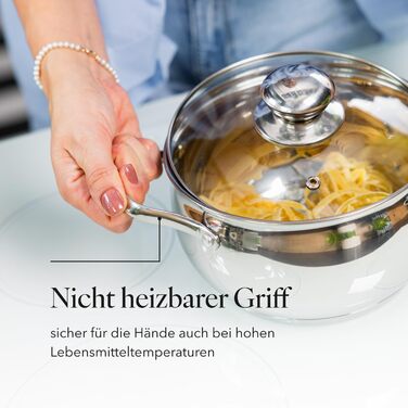 Набір посуду FLORINA 4 предмети Нержавіюча сталь 18/0 Кришка із загартованого скла Для індукційних, газових, електричних та керамічних варильних поверхонь Можна мити в посудомийній машині Високоякісний набір посуду для будь-якої кухні (8 предметів, каштан