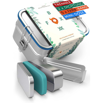 Ланч-бокс преміум-класу з нержавіючої сталі Міні 800мл 2 перегородки / 3 відділення 5 х декоративних кольорових кілець 2 х ущільнення та розумні затискачі Герметичний, екологічно чистий ланч-бокс для дітей (MULTI мініконтейнер роздільник)