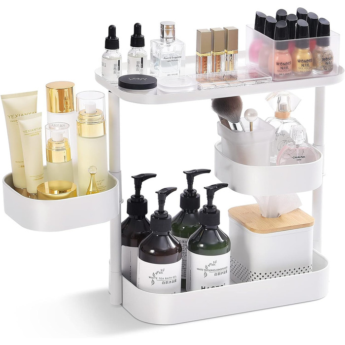 Стойка для специй APEXCHASER, 3-уровневый вращающийся держатель для специй, вращающийся на 360 хранилище для специй, металлический кухонный органайзер для бутылки специй, банки для специй 35 * 19 * 37,5 см (низкий, белый)