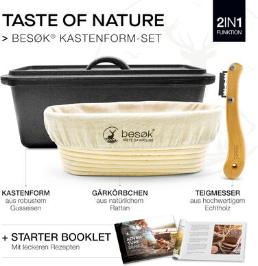 Форма для випікання хліба besok з кришкою, включаючи буклет з рецептами - чавунна форма для випікання 28 см аксесуари для випікання хліба - хліб, форма для випікання тостів, форма для хліба, каструля, квадратна форма для випічки (набір для випікання хліба