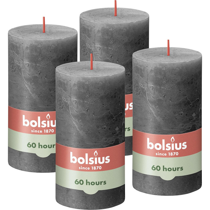 Свічки Bolsius Rustic Pillar Candles - Оливково-зелені - Набір з 4 шт. - Декоративні побутові свічки - Час горіння 60 годин - Без запаху - Натуральний рослинний віск - Без пальмової олії - Оливково-зелені (13 x 7 см, Антрацит)
