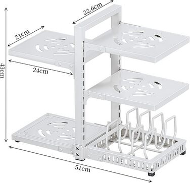 Органайзер для каструль HIMKI для шафи з регульованими відділеннями, тримач для каструль 4/5/7 рівнів, підставка для каструль з тримачем для кришки для кухонної шафи (5 рівнів, білий)