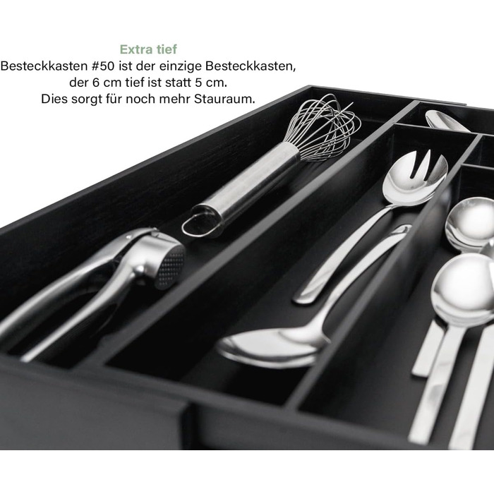 Лоток для столових приборів budu 47 (глибина 47 см) від - Організатор для кухонних шухляд - Висувний - Організатор для кухонних шухляд (50 см, бамбук - чорний)