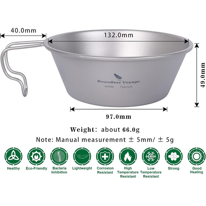 Безмежна подорож Титанова чаша Sierra Cup Outdoor Camping Backpackers Cup Легка компактна чашка з ручкою Ti1092T (450 мл 1 шт. )