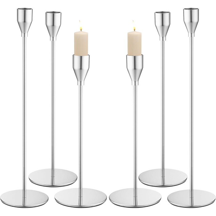 Металеві свічники із 6 предметів, 33/28/23 см, срібний LIAILA