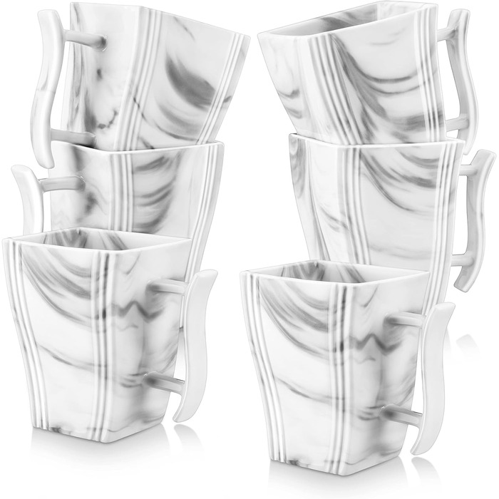 Серія FLORA, набір порцелянових креманки для каш з 6 предметів, миска для рису 450 мл, закусочна миска, десертна миска для салату, супів, рамен, фруктів і т.д. 13,5x13,5x5,4 см (сірий, 6 шт. (упаковка 1))