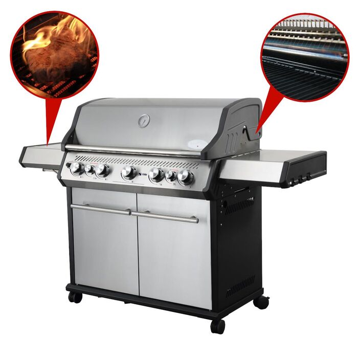 Газовый гриль SANTOS S-518, с боковой и задней горелкой, нержавеющая сталь 890604 Код: 010959