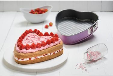 Творча студія Zenker Z7480 Ø 26 см, форма для випічки з плоским дном, кругла форма для торта з антипригарним покриттям, креативна випічка (колір рожевий, сріблястий), кількість (форма для роз'єму серця)