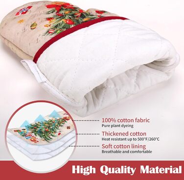 Набір з 2 різдвяних рукавичок для духовки та прихваток Arquiel, 100 бавовняні кулінарні рукавички, термостійкі кухонні рукавички для приготування їжі, різдвяний декор для кухні, подарунки для жінок (різдвяна ялинка 01, рукавички для духовки*2 прихватки*2)