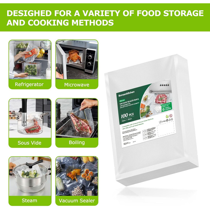 Вакуумные пакеты 100 пакетов 15 x 25 см Professional Bonsenkitchen