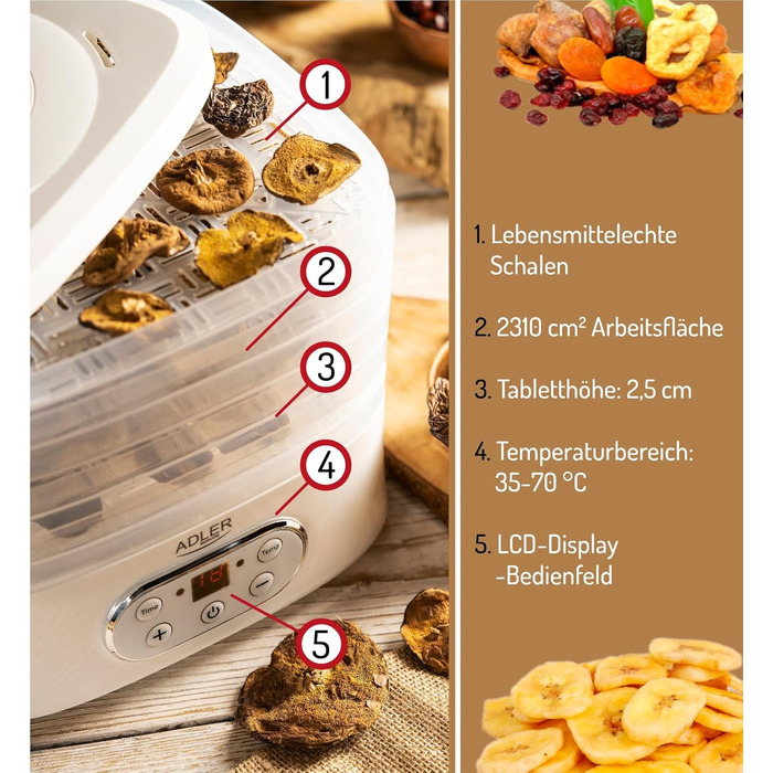 Дегідратор на 5 полиць 550 Вт, білий ADLER