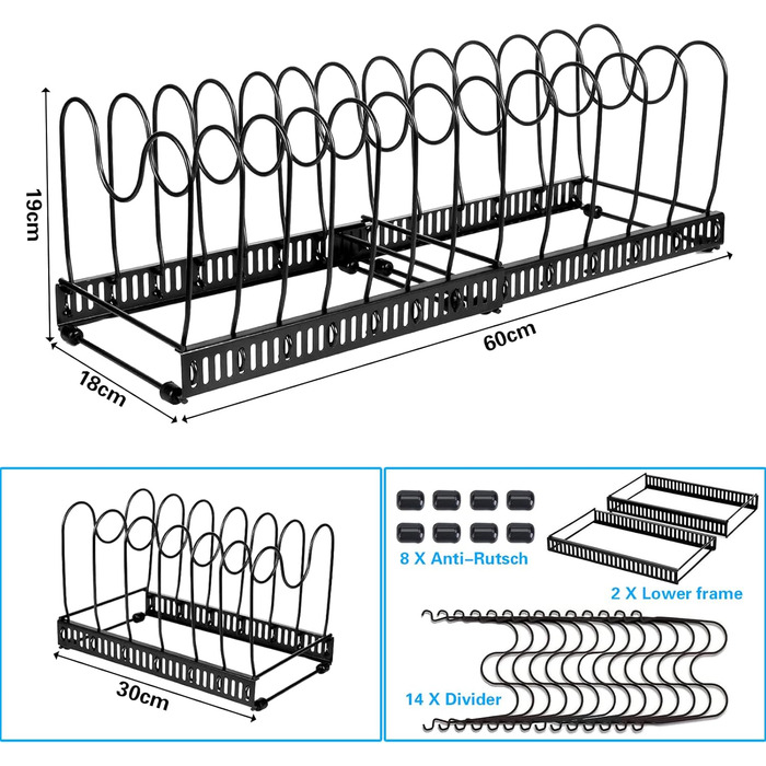 Підставки для посуду з 14 регульованими відділенями чорний ZLPBAO
