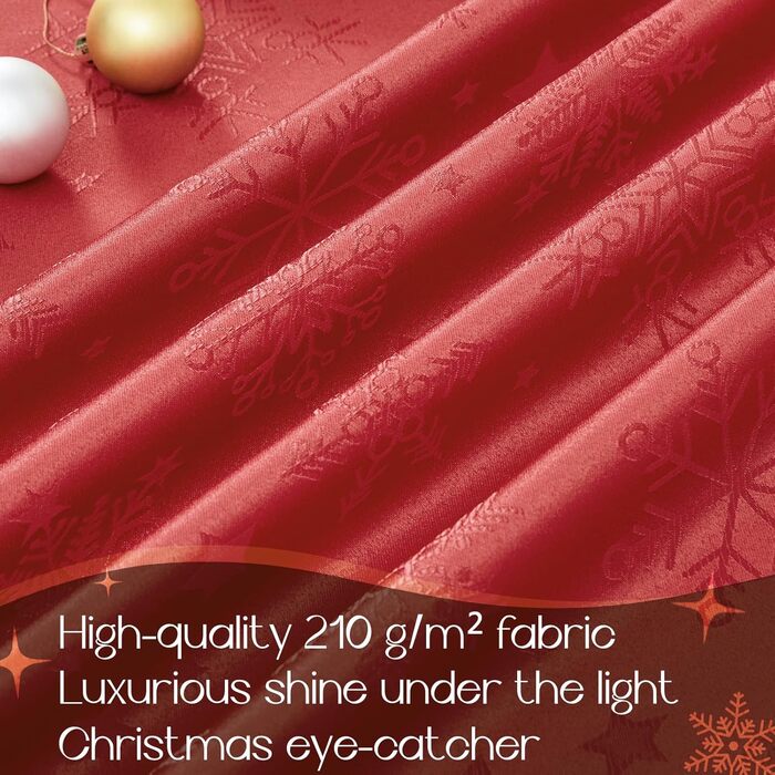 Велика різдвяна скатертина Romanstile, яку можна прати та вона водовідштовхувальна, жакардові зірки та сніжинки, квадратна скатертина XXL для зими, різдвяної прикраси, вечірки, Різдва (140 x 180 см, червона)