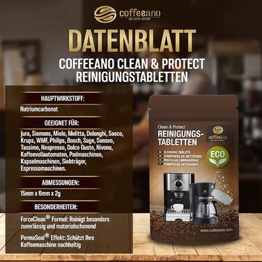 Таблеток для чищення повністю автоматичних кавоварок Jura, Siemens, серії EQ, Delonghi, Krups, Bosch, Miele, Melitta, WMF - таблетки для чищення Coffeeano для всіх типів і марок кавоварок, 250 таблеток (1 упаковка) (ECO, 80 таблеток (1 упаковка)), 250