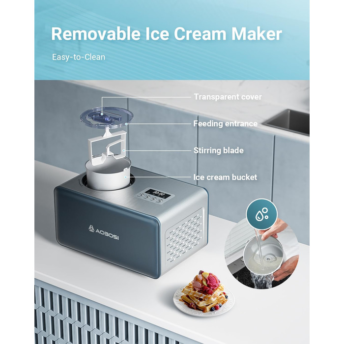 Морозивогенератор AAOBOSI 1,5 л з 4 режимами, морозивогенератор без попереднього заморожування з компресором, технологія тривалого охолодження, РК-екран - морозивогенератор для м&39якого морозива, машина для слэшу, Spring Lane (15,0 кг)