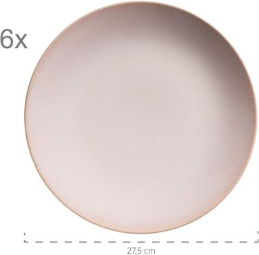 Набір тарілок MSER 931946 серії Ossia на 6 осіб у середземноморському вінтажному стилі, сучасний обідній сервіз із 12 предметів із суповими тарілками та обідніми тарілками, керамограніт (рожевий)