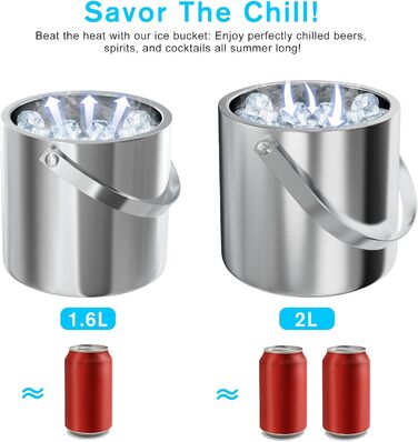 Відро для льоду 1,6 л з кришкою, совком та щипцями для льоду GMGXX