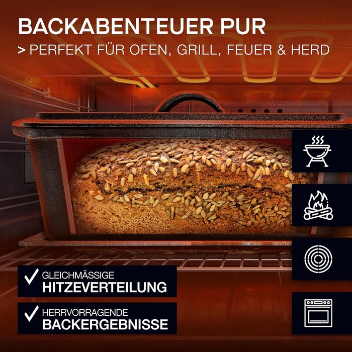 Форма для випікання хліба besok з кришкою, включаючи буклет з рецептами - чавунна форма для випікання 28 см аксесуари для випікання хліба - хліб, форма для випікання тостів, форма для хліба, каструля, квадратна форма для випічки (набір для випікання хліба