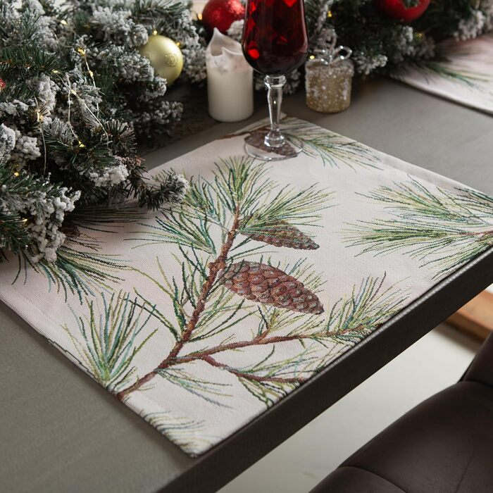 Різдвяна гобеленова скатертина Home of Christmas Скатертина на Різдво та Новий рік (Соснові шишки (без блискіток), серветка 35x45 см)