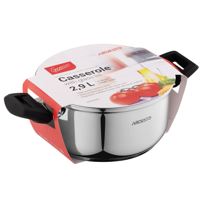 ARDESTO Gemini Pan, стеклянная крышка, 2,9 л, нержавеющая сталь