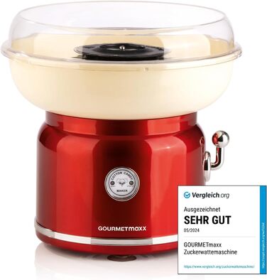 Апарат для виробництва цукрової вати GOURMETmaxx для дому з аксесуарами Ретро-апарат для виробництва цукрової вати Ностальгія з паличками для цукрової вати та мірною ложкою Цукрова вата для дитячих свят Білий (Червоний / Ванільний)