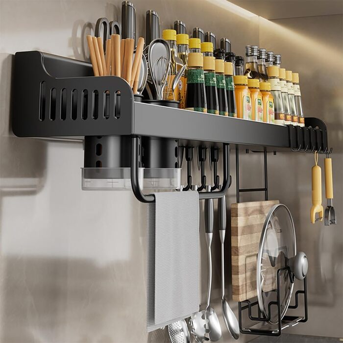 Настінний органайзер для кухонного приладдя 50 см чорний Generisch
