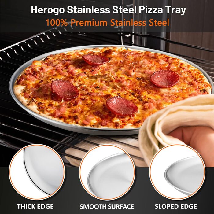 Круглый противень для пиццы Herogo из нержавеющей стали, 30,5 см, набор из 2 шт., большая здоровая тарелка для пиццы для духовки, выпечки, сервировки, можно мыть в посудомоечной машине 2 12 дюйма