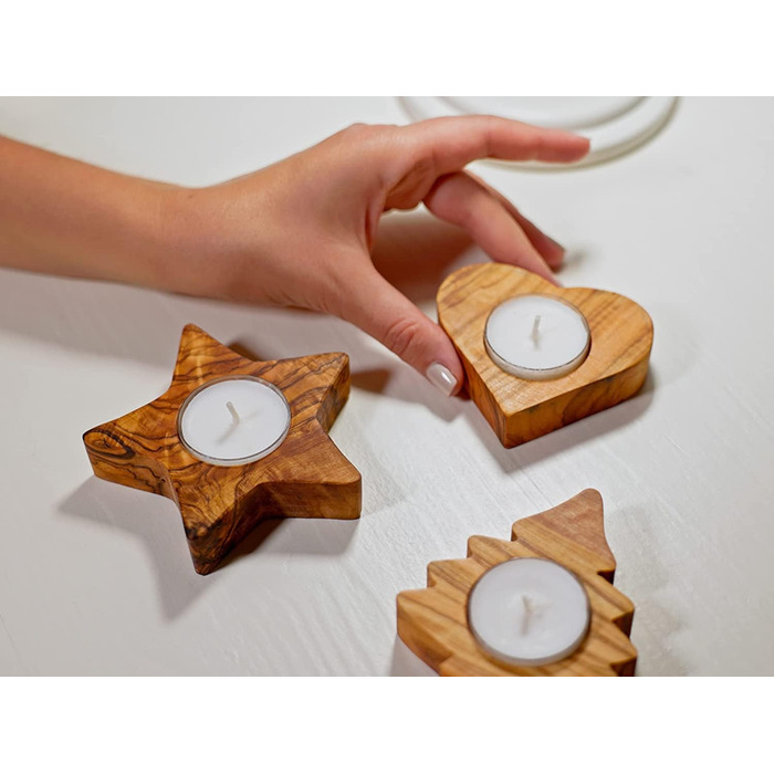 Високоякісні підсвічники в сільському стилі з ексклюзивного оливкового дерева Набір з 3 шт. - Ручна робота - Підсвічник до Дня Святого Валентина з дерева - Тримач для чайної свічки - Прикраса столу - Прикраса для дому (набір з 3 шт. )