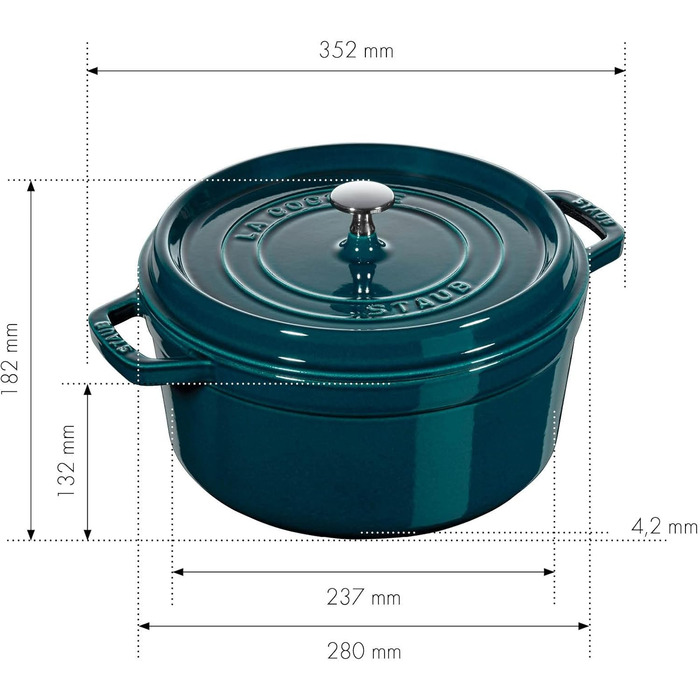 Чавунна жаровня/кокотниця STAUB, кругла 8,35 л, функція Ароматичний дощ для оптимального зволоження, для всіх типів варильних поверхонь, включаючи індукційні та духові шафи, (La Mer, 24 см)