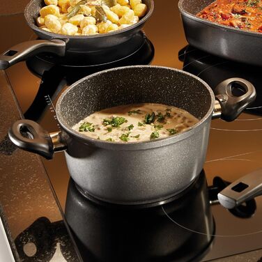 Лита алюмінієва каструля STONELINE XXL, велика каструля з кришкою, 7 л, антипригарне покриття зі справжніми кам&39яними частинками, каструля для індукції, підходить для всіх типів плит, духовки, приготування без жиру та олії, сіра (20 см)