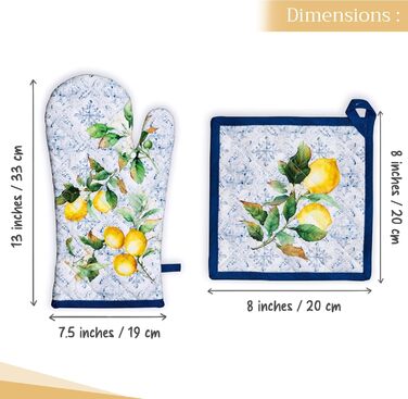 Рукавички для духовки Maison d&39 Hermine, Прихватки для каструль, 100 бавовна, термостійкі кухонні рукавички, рукавички для духовки (19 x 33 см) та прихватки для каструль (20 x 20 см) для приготування їжі, Morzine - Рукавички для духовки (19 x 33 см) та 