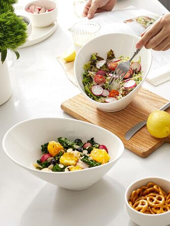 Салатник керамічний 770 мл, набір 2 предмети, білий Dowan