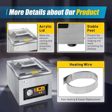 Камерний вакуумний пакувальник з нержавіючої сталі 3-в-1 120 Вт SICHENSH