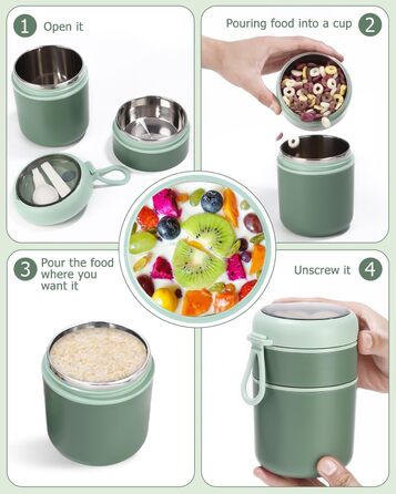 Стаканчик для пластівців 710 мл із складаною ложкою, зелений Nuxory