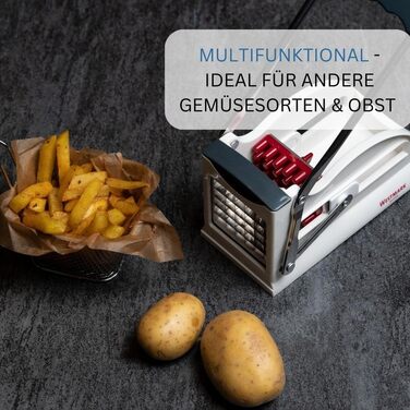 Нож для картофеля фри Westmark - легко готовьте овощные палочки, картофель фри и т.д. с помощью мягкого на ощупь рычага - Овощерезка с 3 вставками из нержавеющей стали (белый-антрацит) Резак Easy Stix