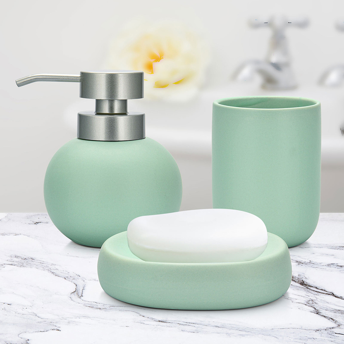 Дозатор рідкого мила Fissman 300 мл, стакан 290 мл і мильниця в наборі (9507)