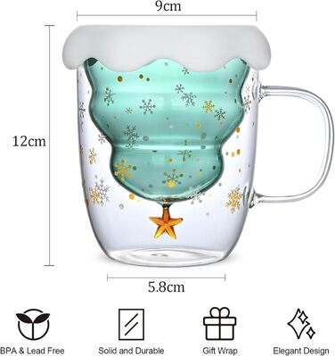 Різдвяний скляний кухоль 300 мл з кришкою та ложкою, стиль 10 Syfunlv