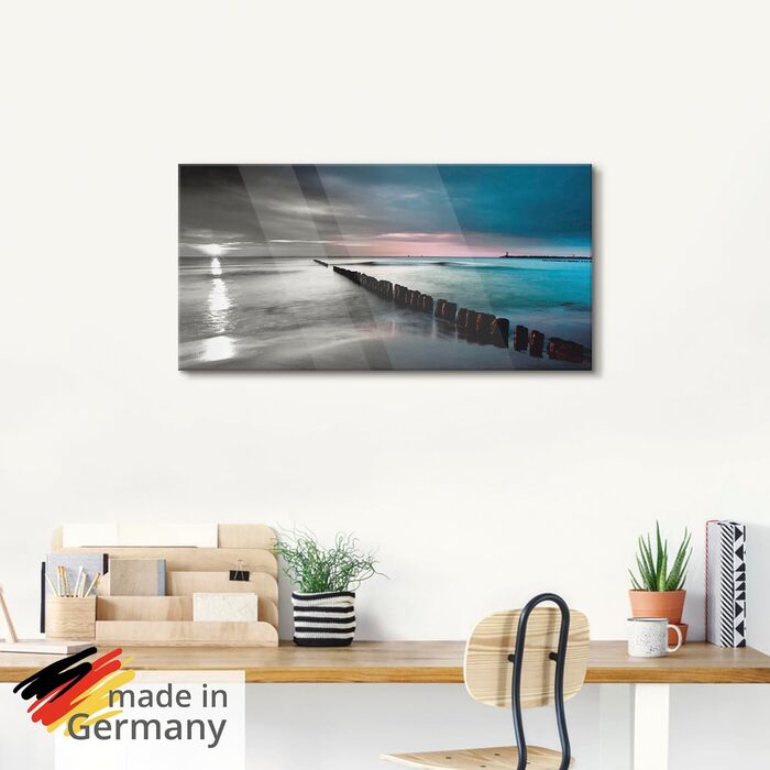 Настінний декор ARTland скляні картини настінна картина скляна картина цільна 40x40 см квадрат пляж море сонце Кариби природа пейзаж узбережжя схід сонця морський S7LE (Пляж Балтійського моря, 60Д x 30Ш см)