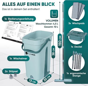 Набір швабри з відром 150 см зелена м'ята Purewish