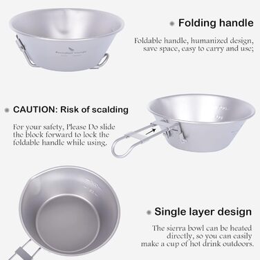 Титанова чаша для кемпінгу зі складною ручкою 450 мл iBasingo