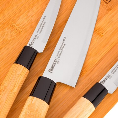 Набір ножів Fissman 4 придмети з обробною дошкою 420J2 сталь (2750)