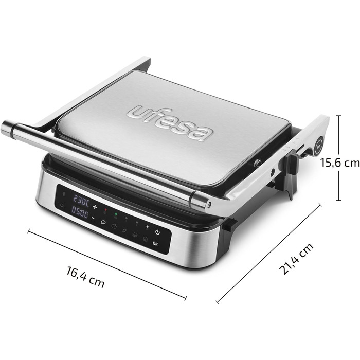 Контактний гриль Ufesa та тостер для сендвічів XXL підходять для всіх розмірів тостів, гриль для стейків і паніні, сендвіч-машина з антипригарним покриттям, електричний гриль, який легко чистити, ізольовані ручки, 1000 Вт, PR1000 (гриль 1200 Вт цифровий)