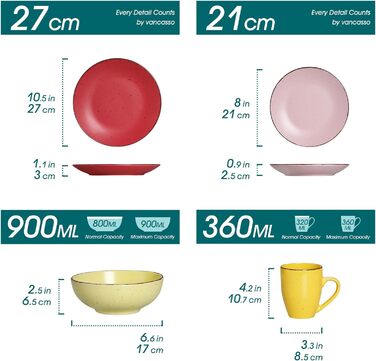 Столовий сервіз з керамограніту, набір посуду vancasso MODA, вінтажний зовнішній вигляд, комбінований сервіз з 40 предметів з 8 обідніми тарілками, тарілками для тортів, суповими тарілками, мисками та чашками кожна (барвистий, комбінований сервіз 16 шт. )