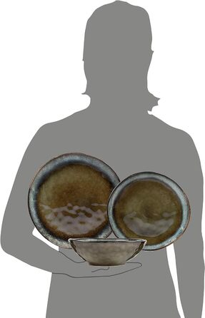 СПІВАЧКА Обідній сервіз Asti Stoneware, набір посуду з 12 предметів для 4 осіб, темний та унікальний дизайн, сучасний