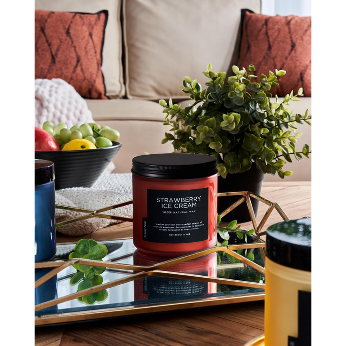 Ароматичні свічки M&SENSE з кавою у скляній банці з 2 гнітами 330 г, час горіння 70 годин, свічка з натурального соєвого воску для спальні, кухні, декору дому, подарункова свічка для чоловіків та жінок, смажена кава (червона/Getaway, суцільний колір)