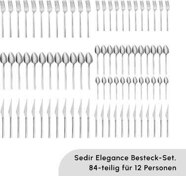 Набір столових приборів Karaca Sedir Elegance на 12 персон, 84 предмети - Високоякісні столові прибори з нержавіючої сталі 18/10
