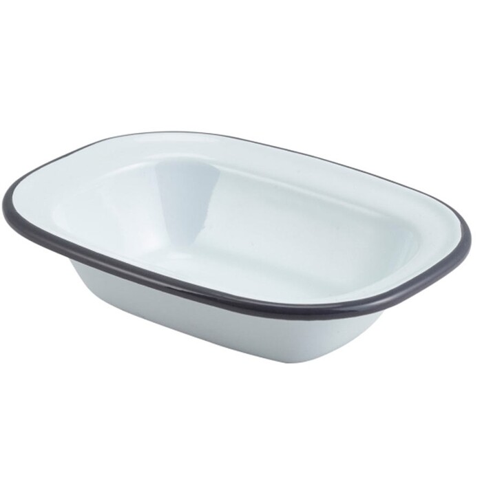 Блюдо глубокое, 20х15х4,5 см, эмаль, серый ободок, GenWare