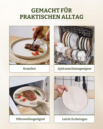 Набір посуду Richmount Nebula для 6 осіб, набір тарілок та мисок із 18 предметів, набір посуду з крапчастої кераміки, можна мити в мікрохвильовій печі та посудомийній машині, сервіз Nebula для 6 осіб (кремово-білі цятки, сервіз Nebula для 4 осіб)